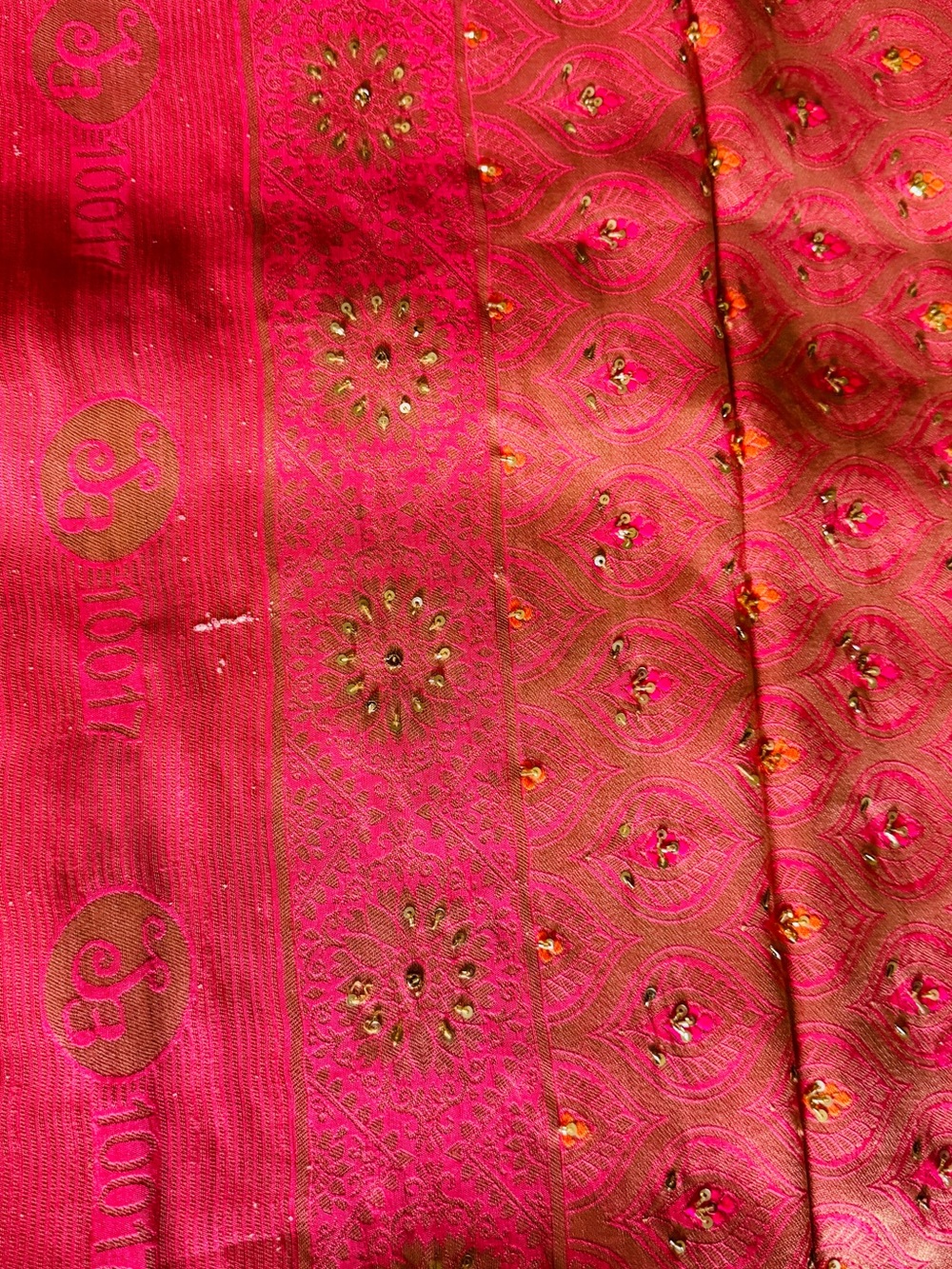 Traditional Women's Pink Brocade Scarf with Gold Accents